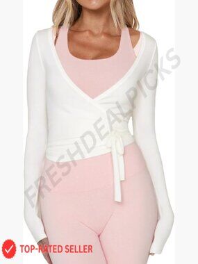 Wrap Top Long Sleeve Self Tie Dance Shirt Pilates Yoga Tops Y2k Workout Active